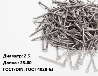Гвоздь 2.5х25-60 ГОСТ: ГОСТ 4028-63